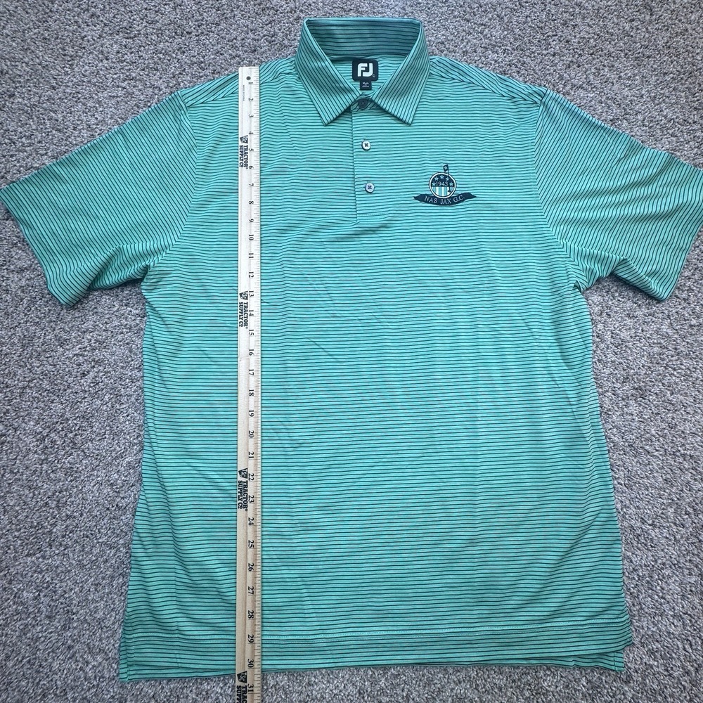 FootJoy Mens‎ Size L Green Striped Short Sleeve Polo Performance Nas Jax GC Logo - Picture 7 of 7